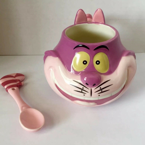 Disney Other - Disney Cheshire Cat Ceramic Pink Mug Cup W/ Spoon